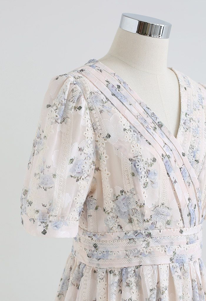 Floral Jacquard Embroidered Eyelet Midi Dress