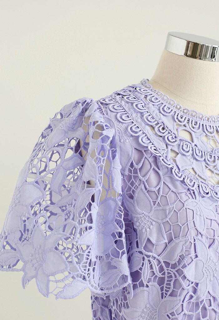 Blooming Lily Full Crochet Crop Top in Purple
