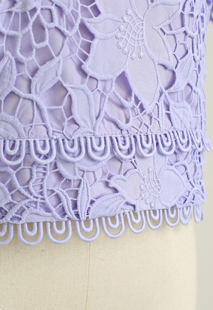 Blooming Lily Full Crochet Crop Top in Purple