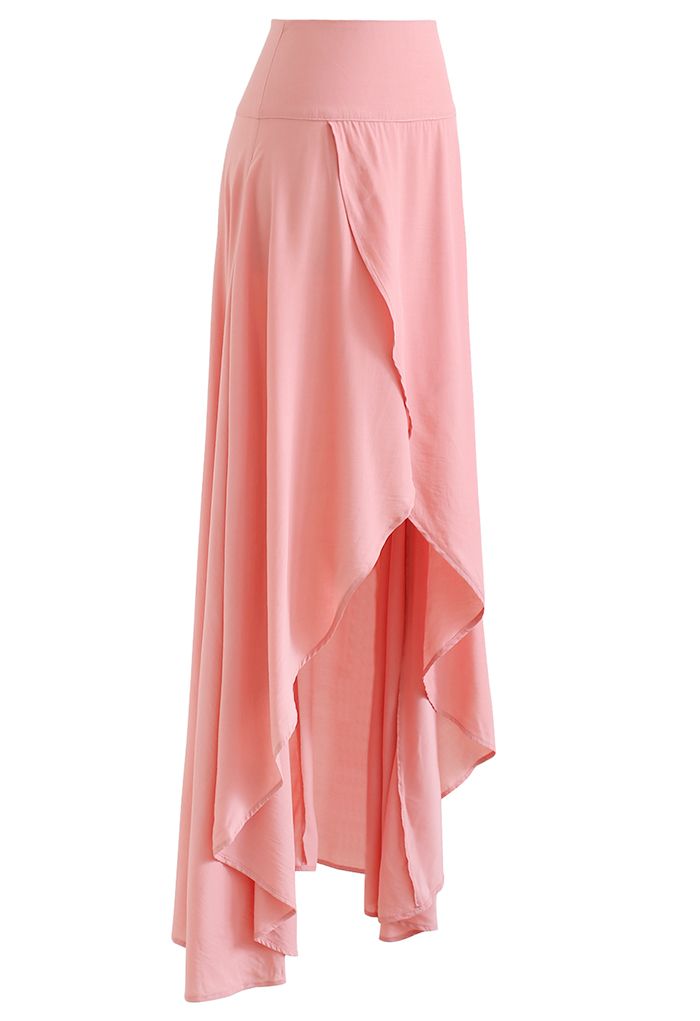 Lazy Summer Flap Front Hi-Lo Maxi Skirt in Pink