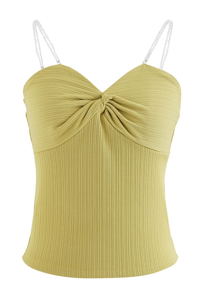 Twisted Front Pearly Straps Crop Tank Top in Lime - Retro, Indie and ...