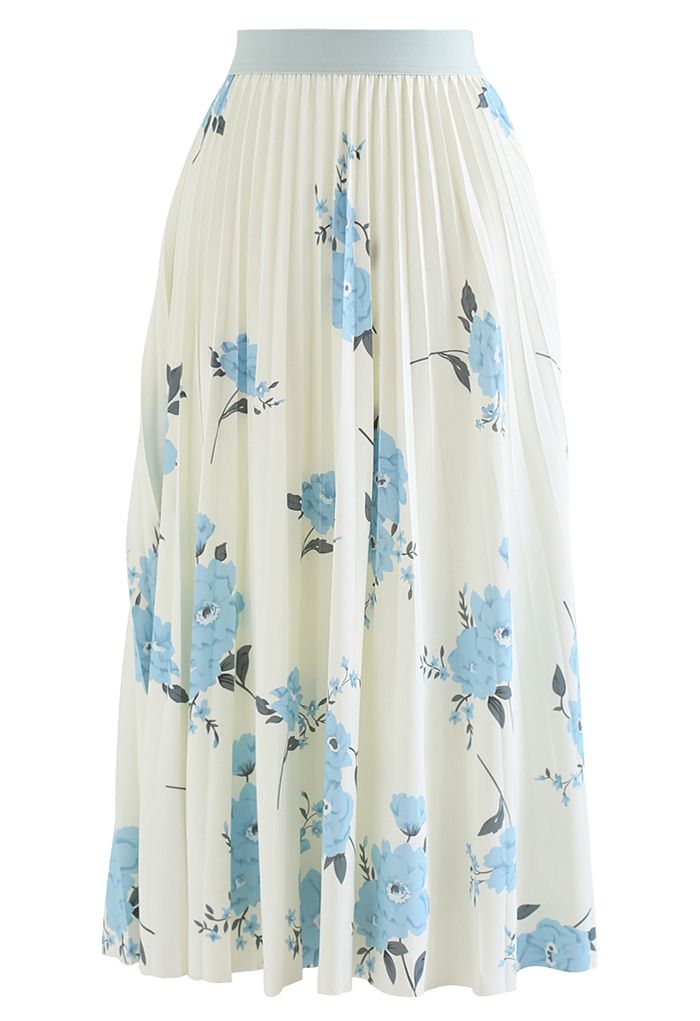 High-Waisted Floral Pleated Midi Skirt in Light Yellow - Retro, Indie ...