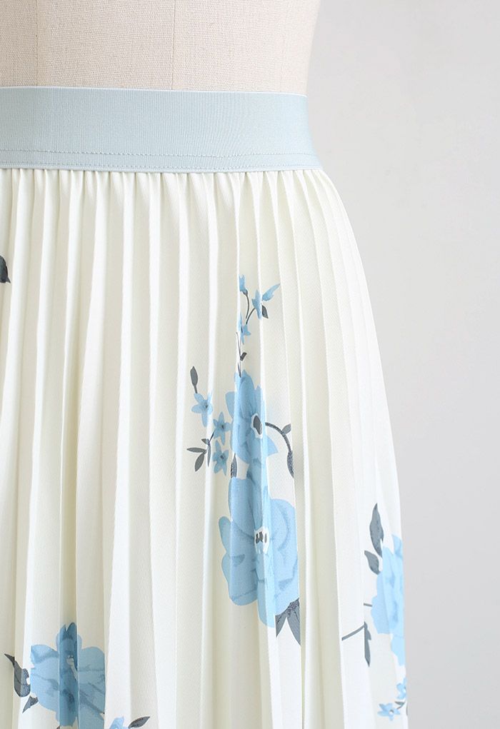 High-Waisted Floral Pleated Midi Skirt in Light Yellow - Retro, Indie ...