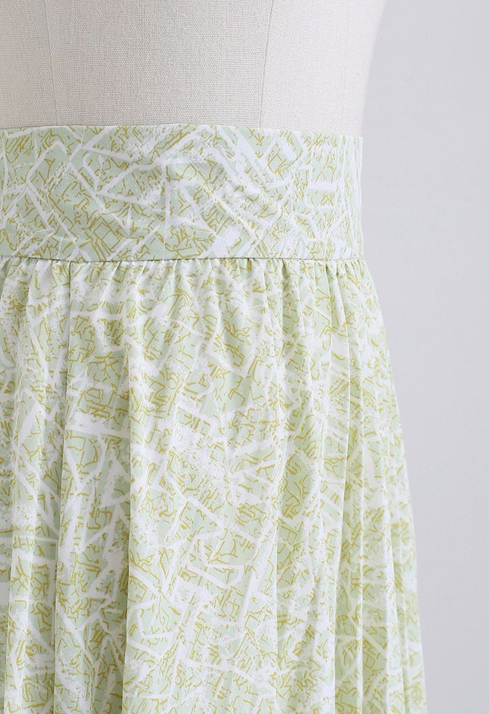 Irregular Line Pleated Asymmetric Maxi Skirt in Pistachio