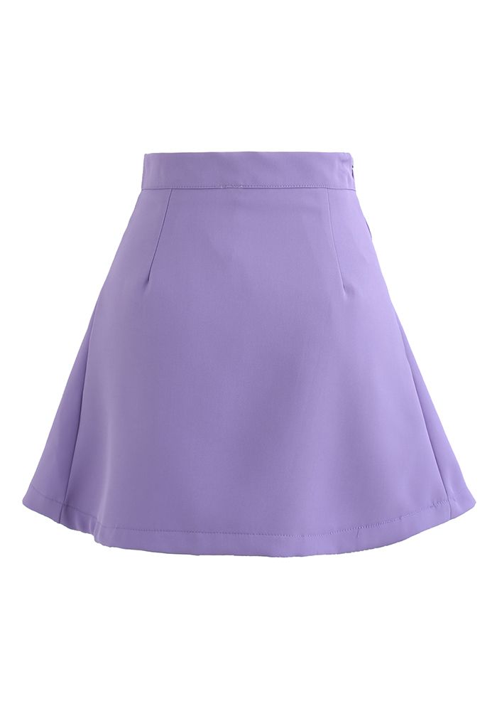 Tiny Heart Button Pleated Mini Skirt in Purple