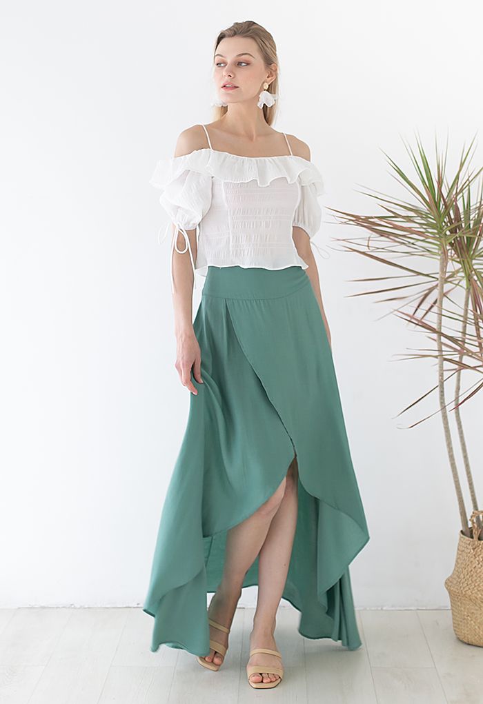 Lazy Summer Flap Front Hi-Lo Maxi Skirt in Teal