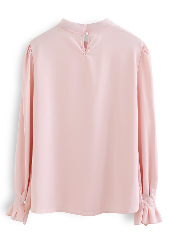 Pearly Mesh Bowknot Satin Shirt in Pink - Retro, Indie and Unique Fashion