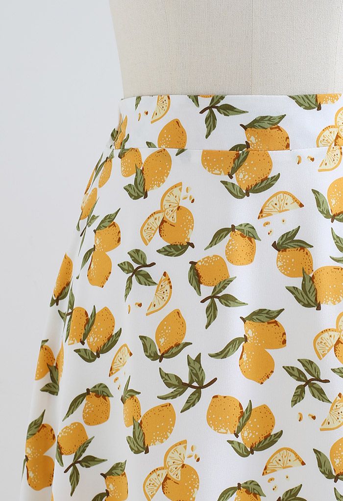 Summer Lemon Flare Hem Midi Skirt