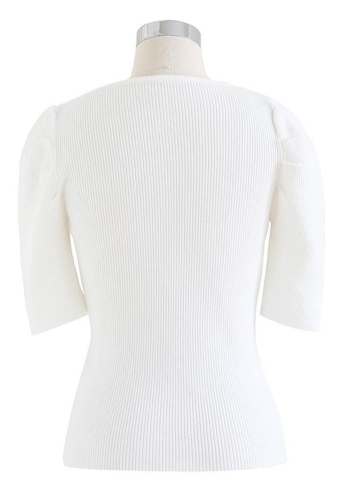 Puff Elbow Sleeves Knit Top in White