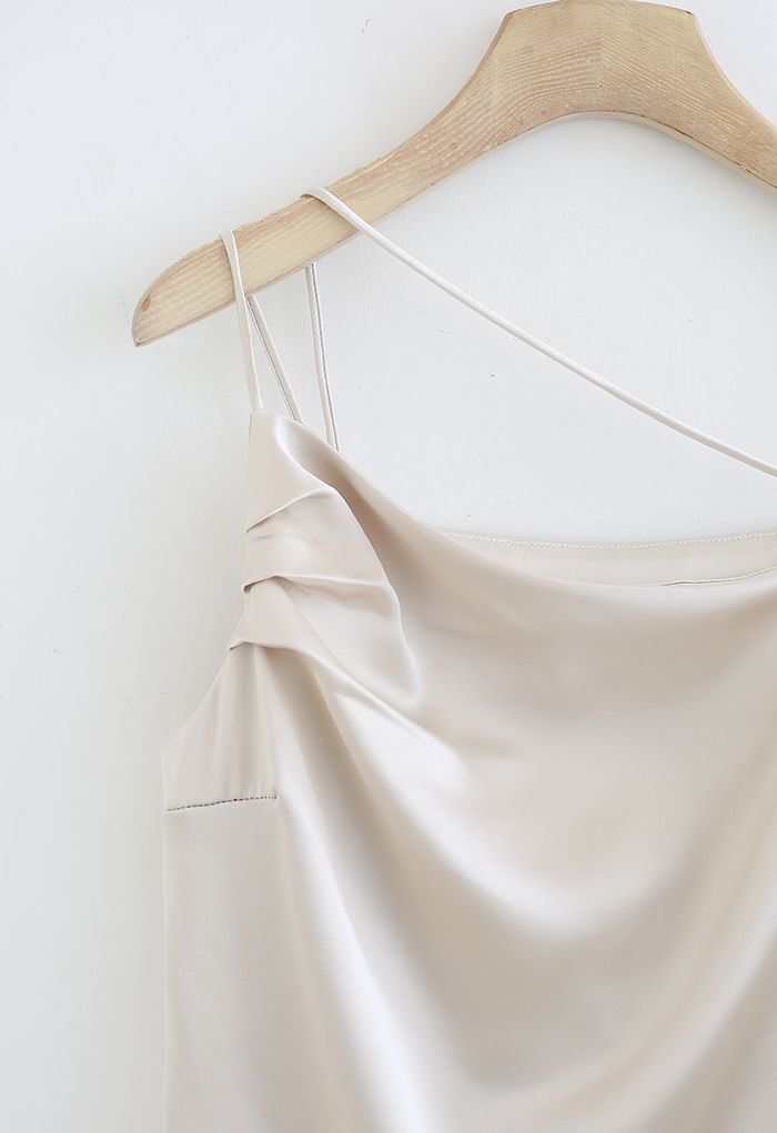Triple Strings Cowl Neck Satin Tank Top in Champagne - Retro, Indie and ...