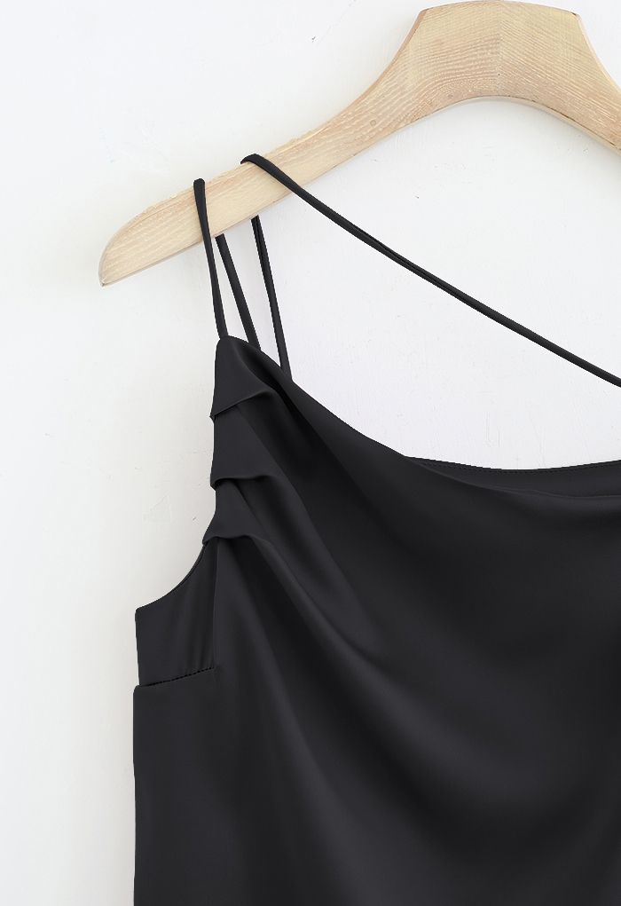 Triple Strings Cowl Neck Satin Tank Top in Black - Retro, Indie and ...