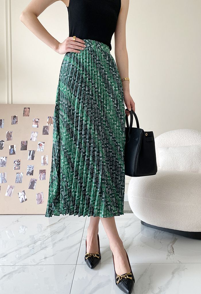 Mini Circle Print Pleated Maxi Skirt - Retro, Indie and Unique Fashion