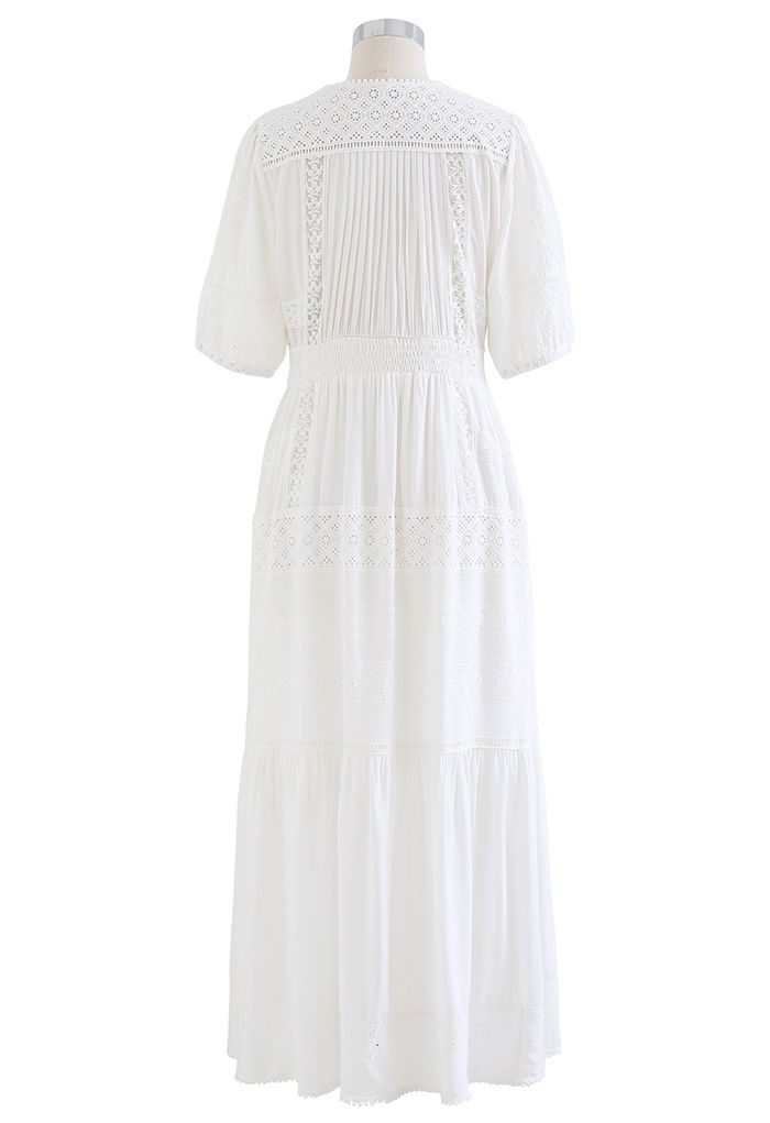 Pattaya Vacay White Crochet Panelled Button Down Maxi Dress