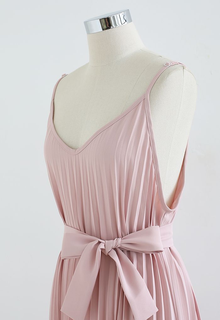 Bowknot Asymmetric Pleated Cami Dress in Pink