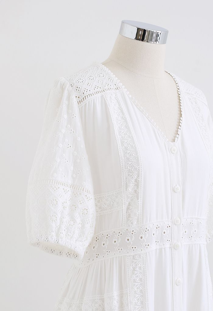 Pattaya Vacay White Crochet Panelled Button Down Maxi Dress