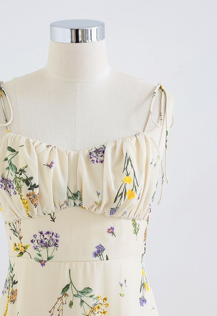 Wild Flowers Printed Tie-Strap Cami Midi Dress