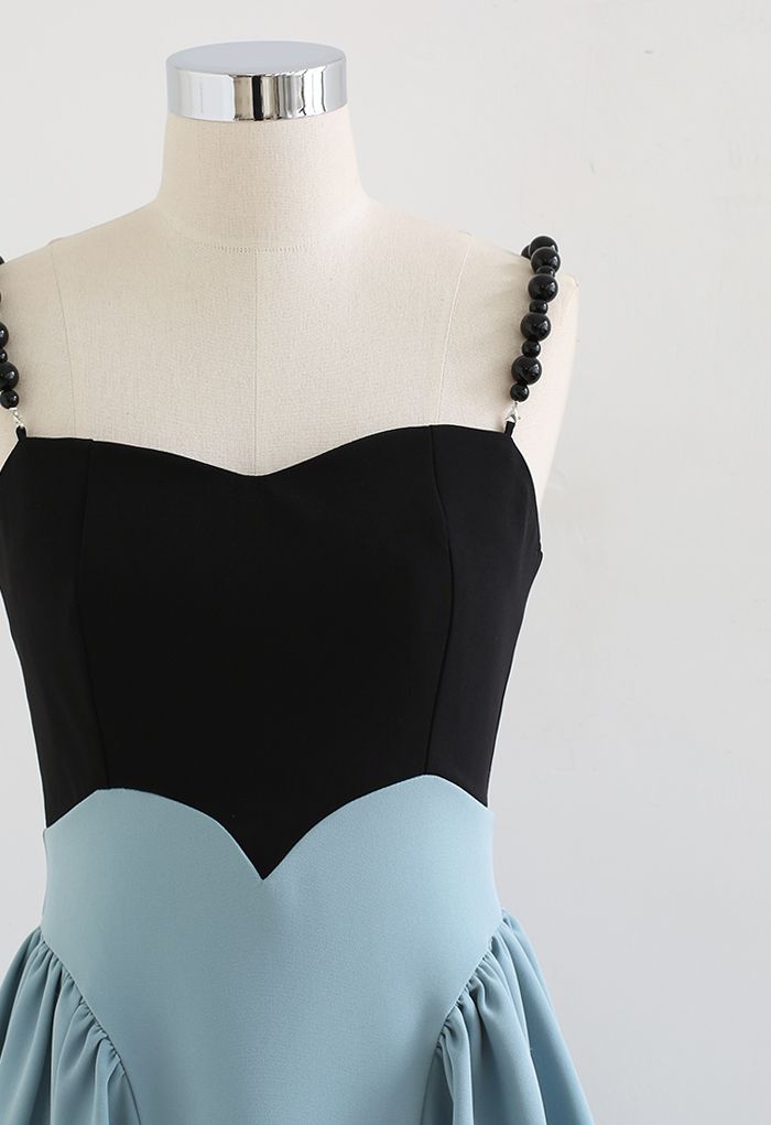 Black Pearl Straps Spliced Cami Dress