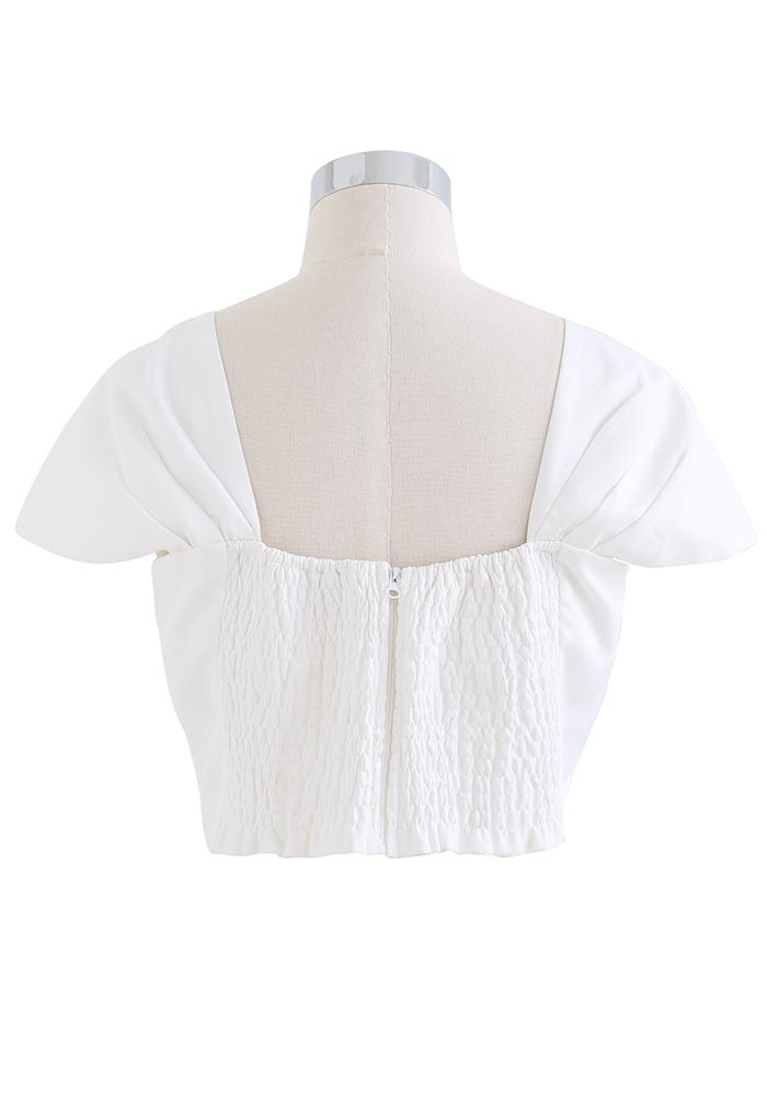 Flap Bust Shirred Back Crop Top in White