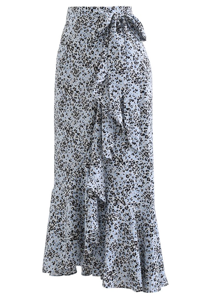 Leopard Print Tie-Waist Asymmetric Flap Skirt