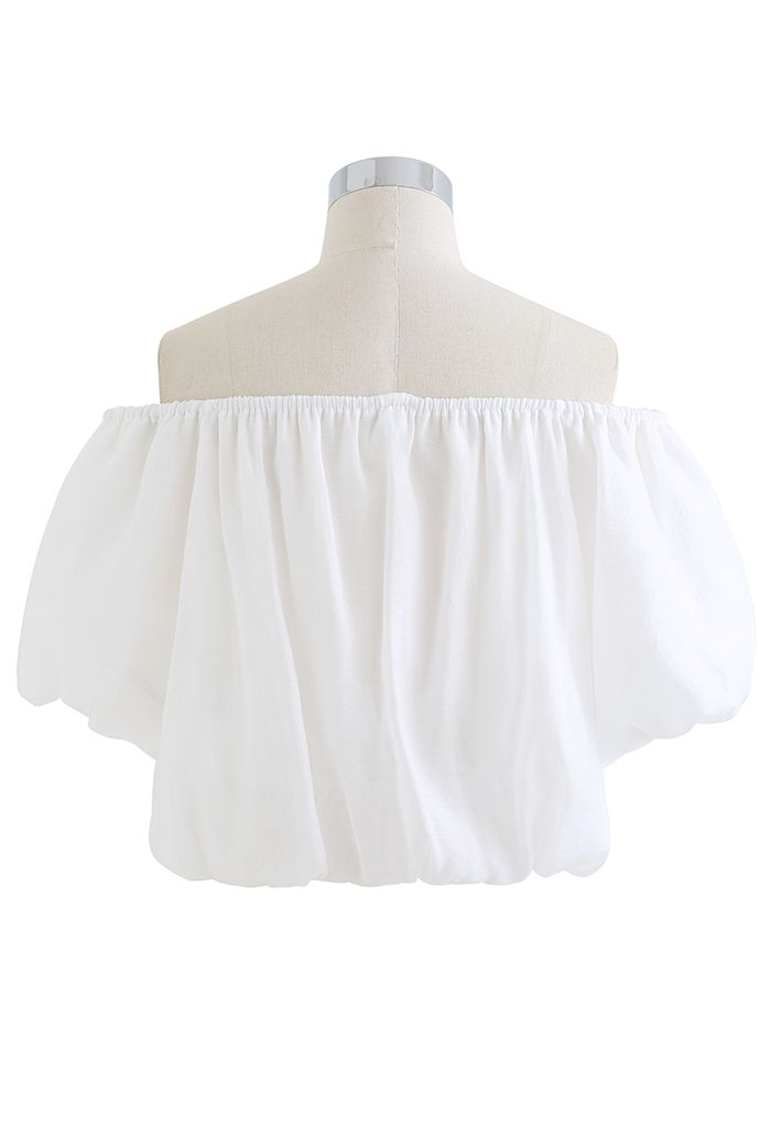 Off-Shoulder Bubble Sleeve Crop Top in White