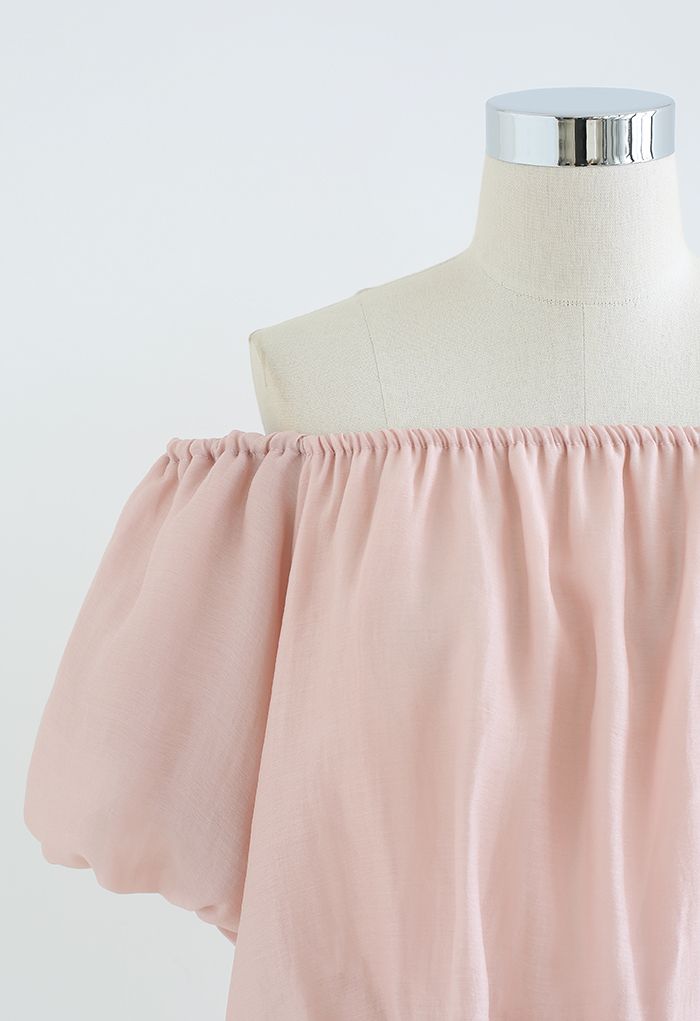 Off-Shoulder Bubble Sleeve Crop Top in Pink