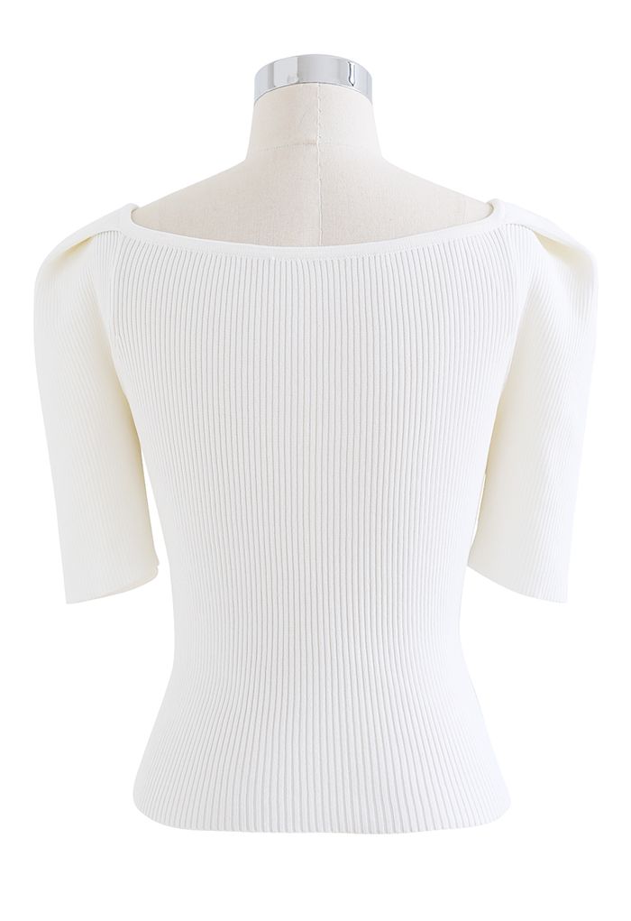 V-Neck Crisscross Front Knit Top in White