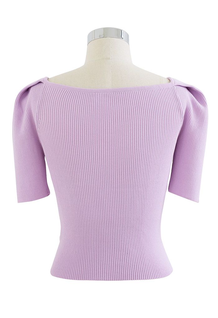 V-Neck Crisscross Front Knit Top in Lilac