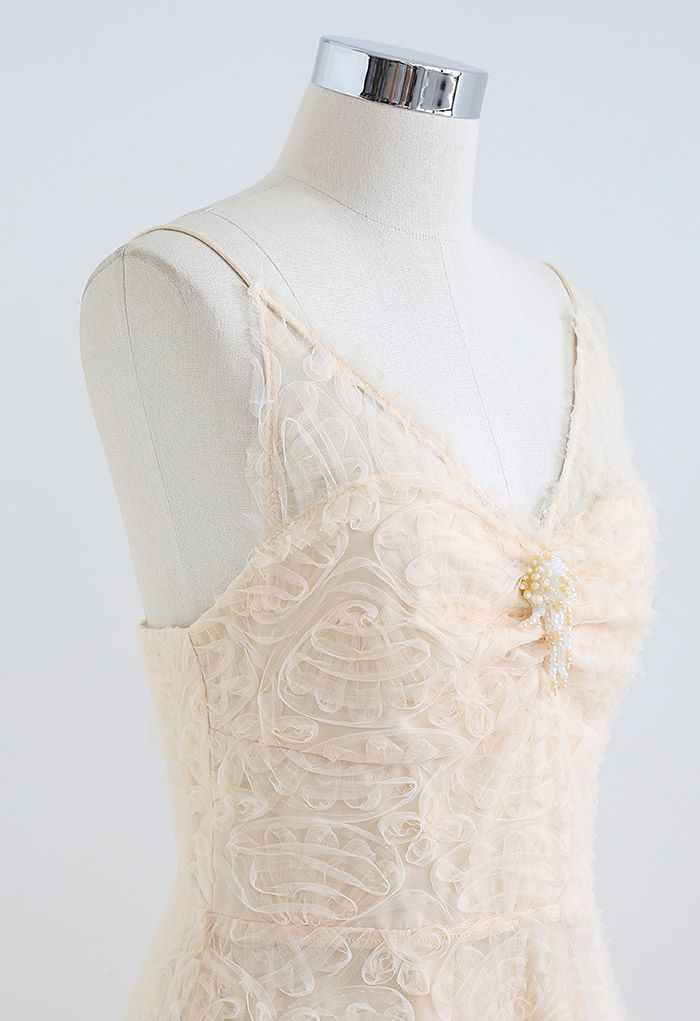 3D Mesh Floral Cami Midi Dress