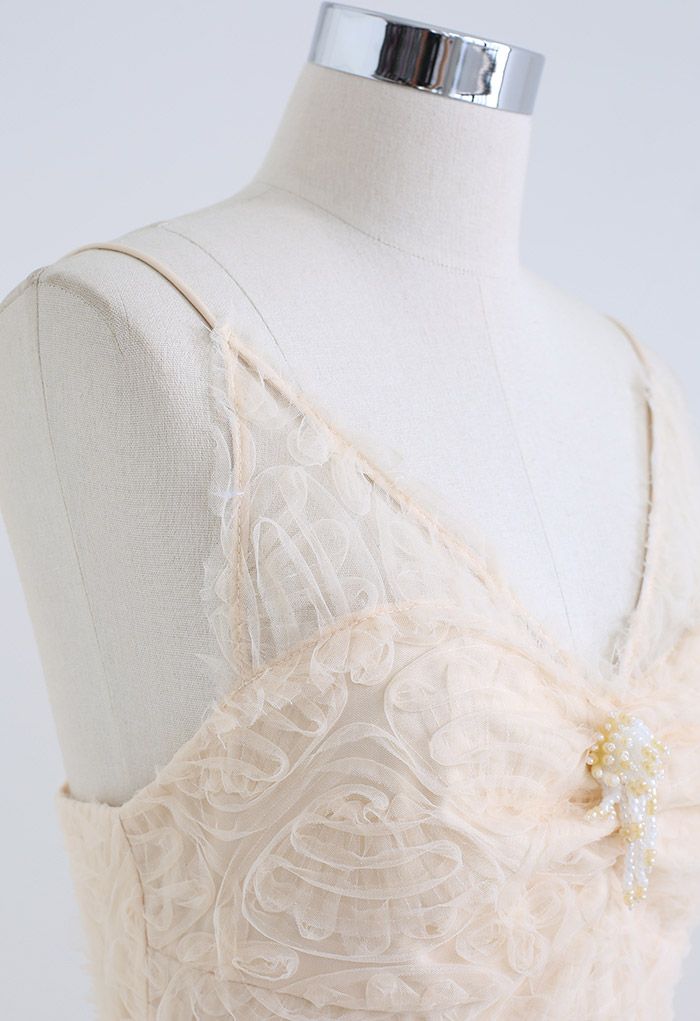 3D Mesh Floral Cami Midi Dress