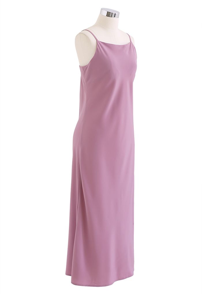 Classic Split Hem Satin Cami Dress in Lilac