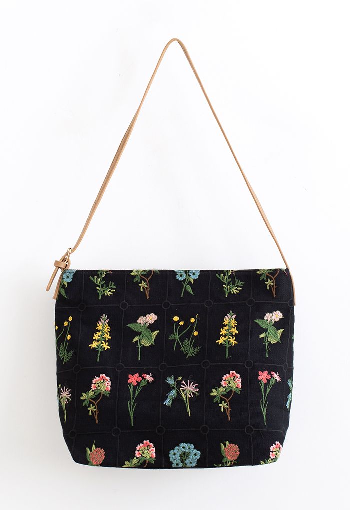 Various Florets Embroidered Canvas Tote Bag