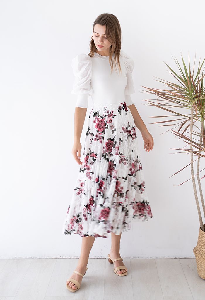 Glorious Peony Soft Lace Skirt in White