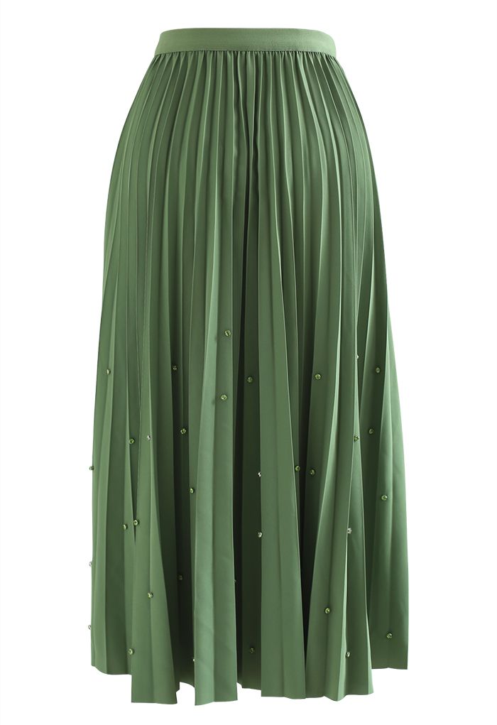 Scattered Gems Pleated Midi Skirt in Green