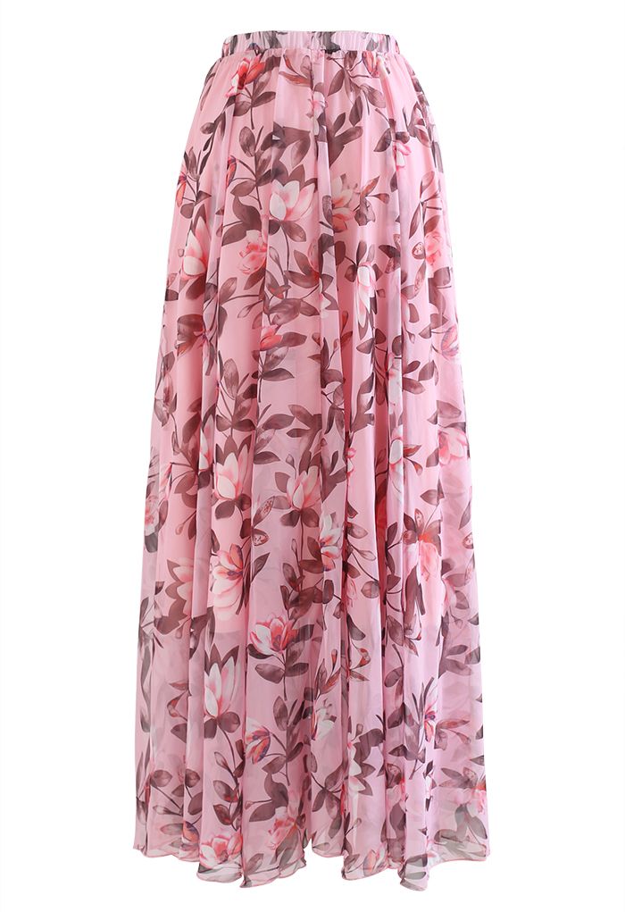 Blush Lotus Chiffon Maxi Skirt in Pink
