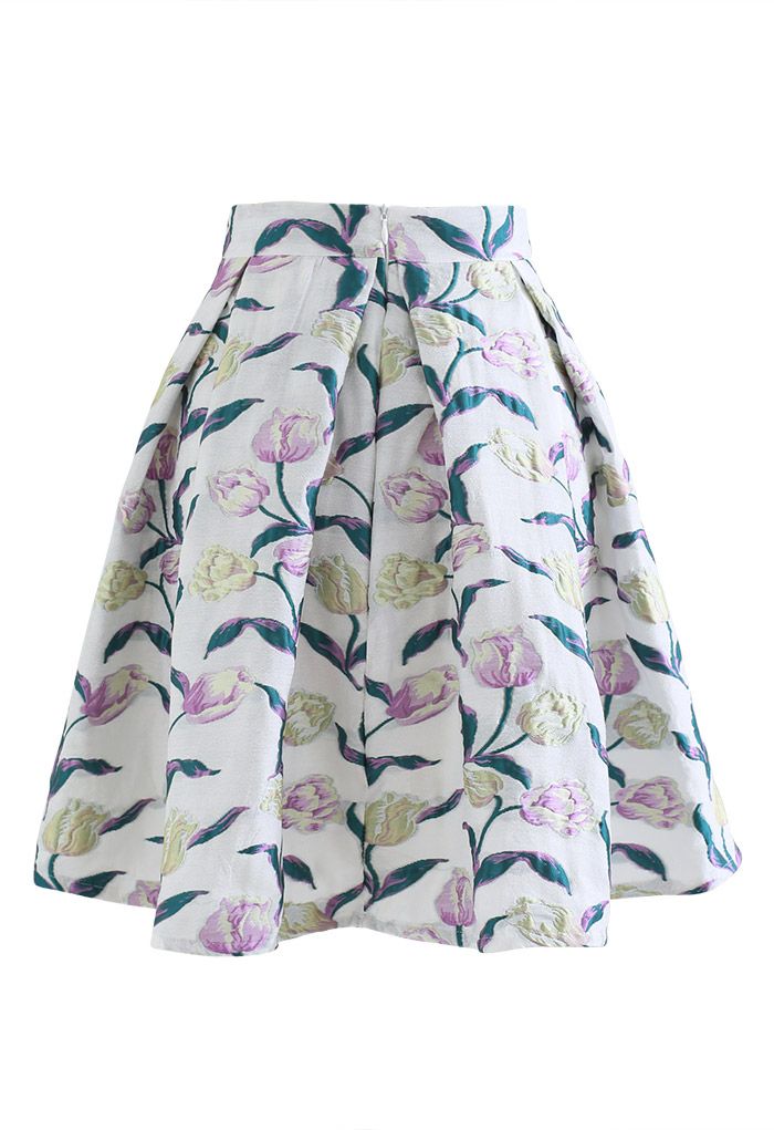 Bicolor Tulip Jacquard Pleated Mini Skirt