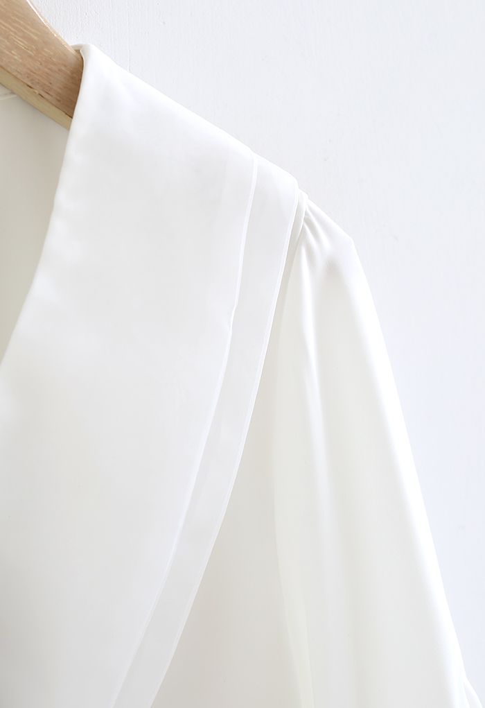 Rose Brooch Organza Collar Satin Shirt in White
