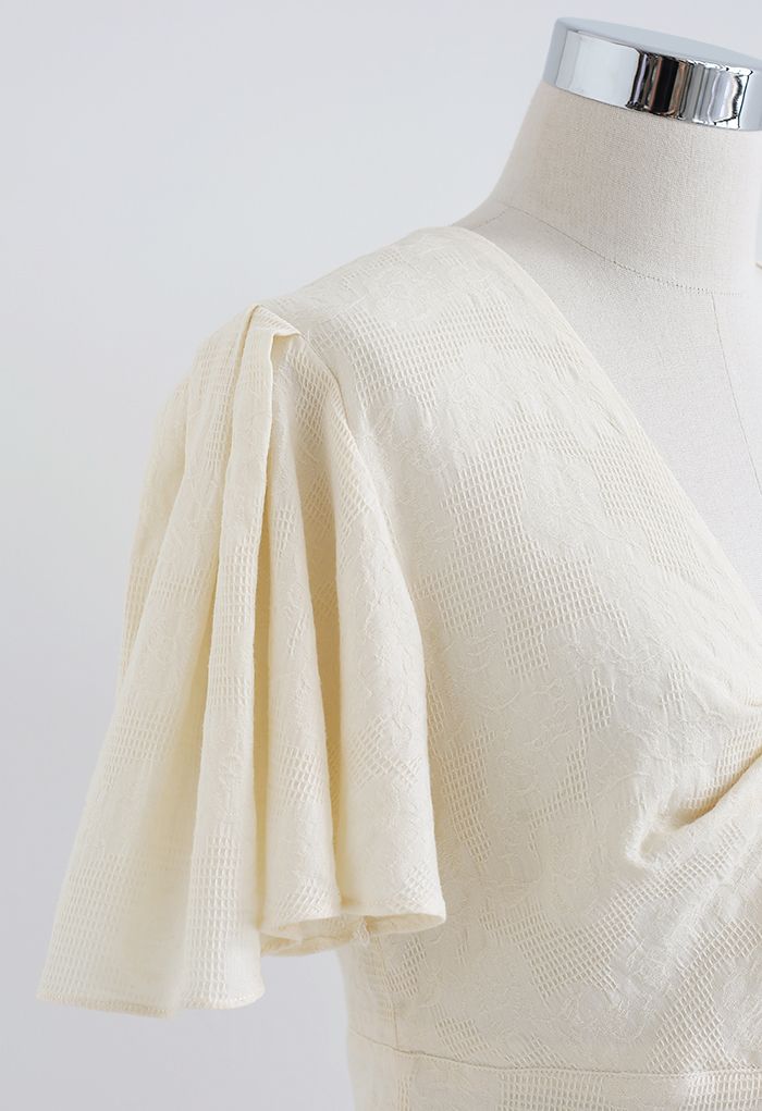 Flutter Sleeve Twist Front Cotton Crop Top in Cream