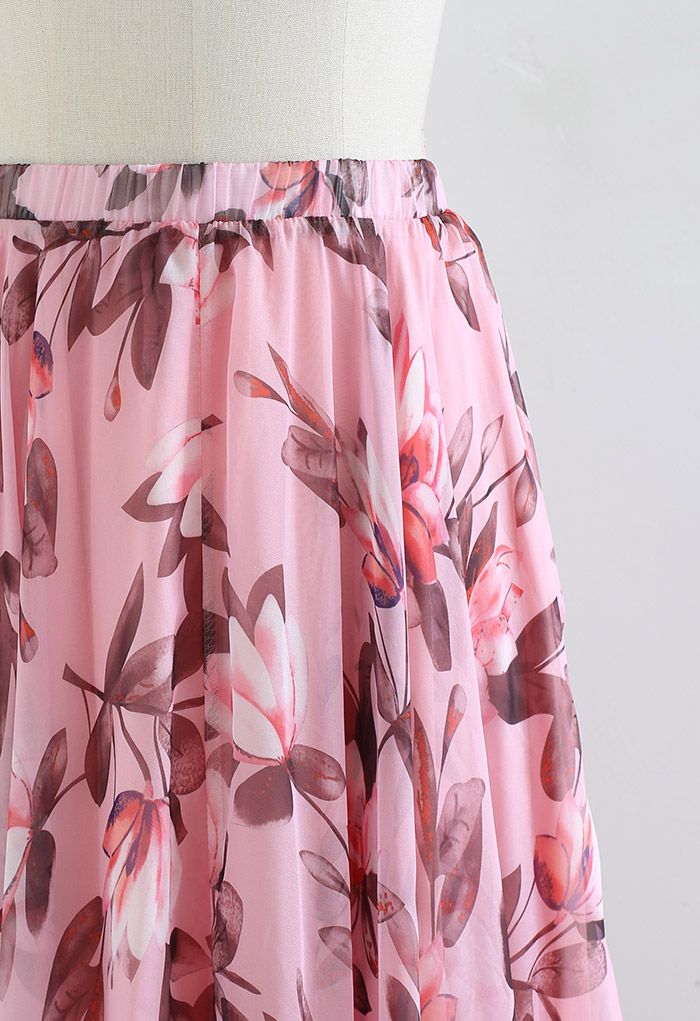 Blush Lotus Chiffon Maxi Skirt in Pink