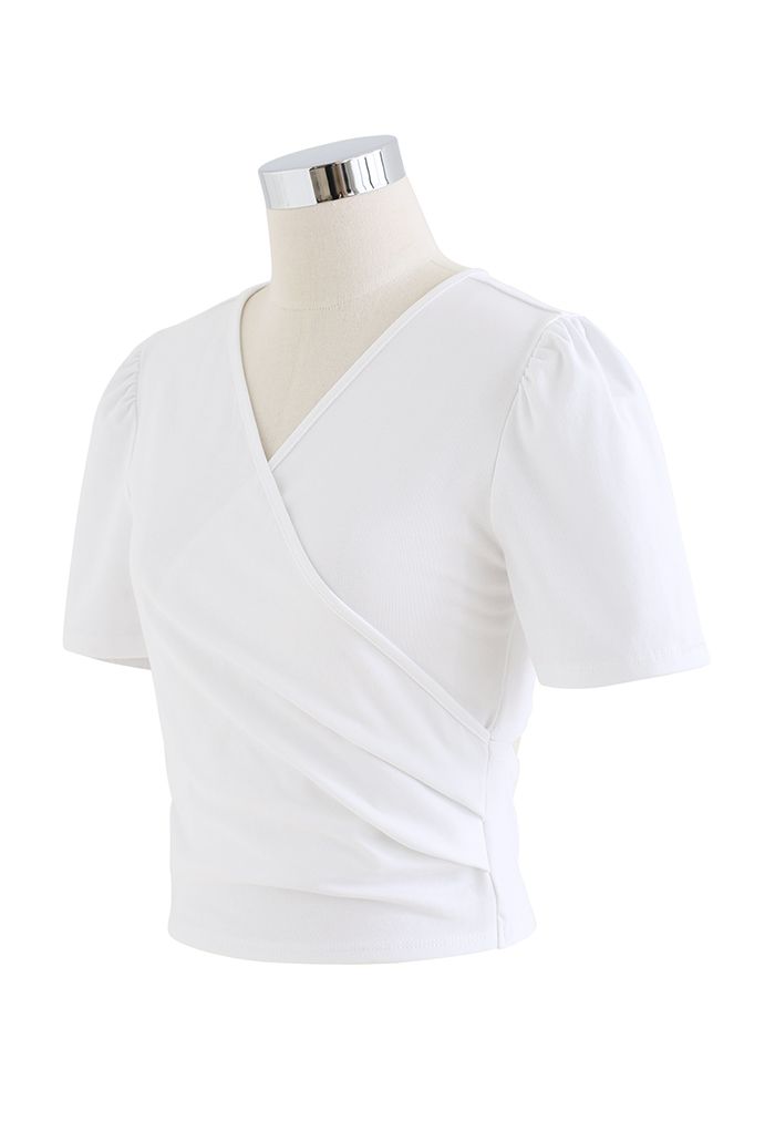 Cut Out Back Faux-Wrap Top in White