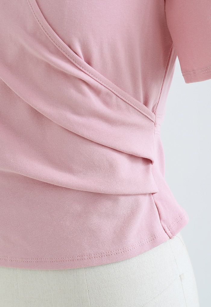 Cut Out Back Faux-Wrap Top in Pink