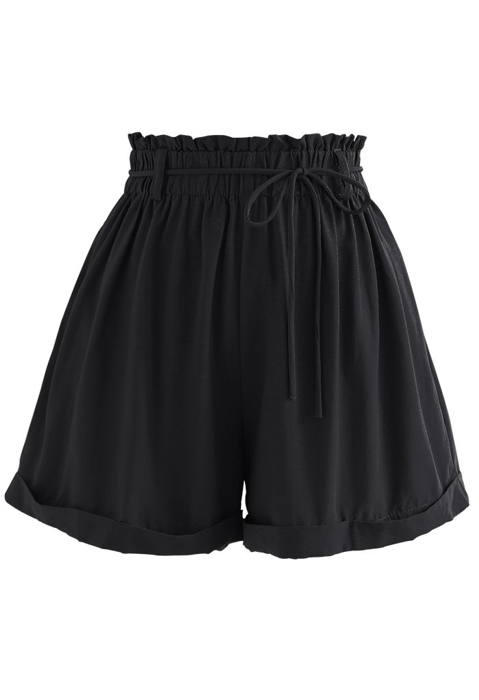 Ruffle Off-Shoulder Cotton Crop Top and Shorts Set in Black - Retro ...
