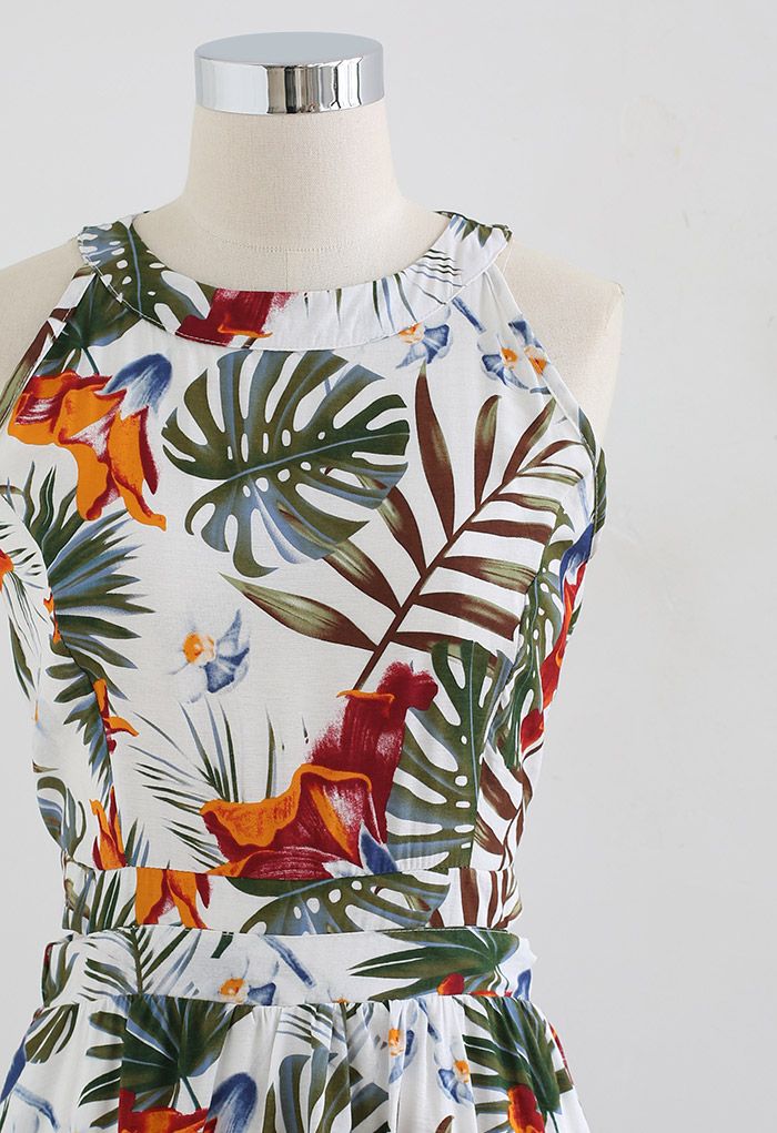 Summer Heaven Palm Print Halter Neck Maxi Dress