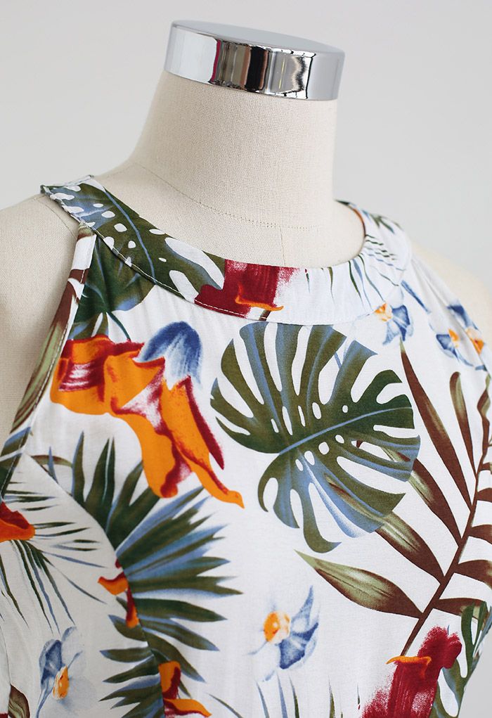 Summer Heaven Palm Print Halter Neck Maxi Dress