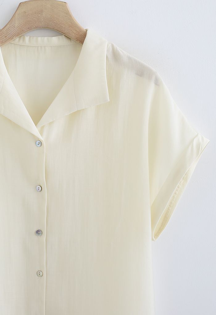 Basic Short Sleeve Button Down Shirt in Light Yellow
