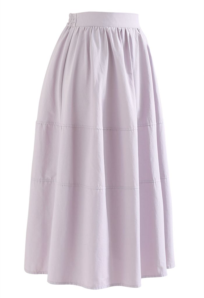 Seam Detailing Cotton Midi Skirt in Lilac - Retro, Indie and Unique Fashion