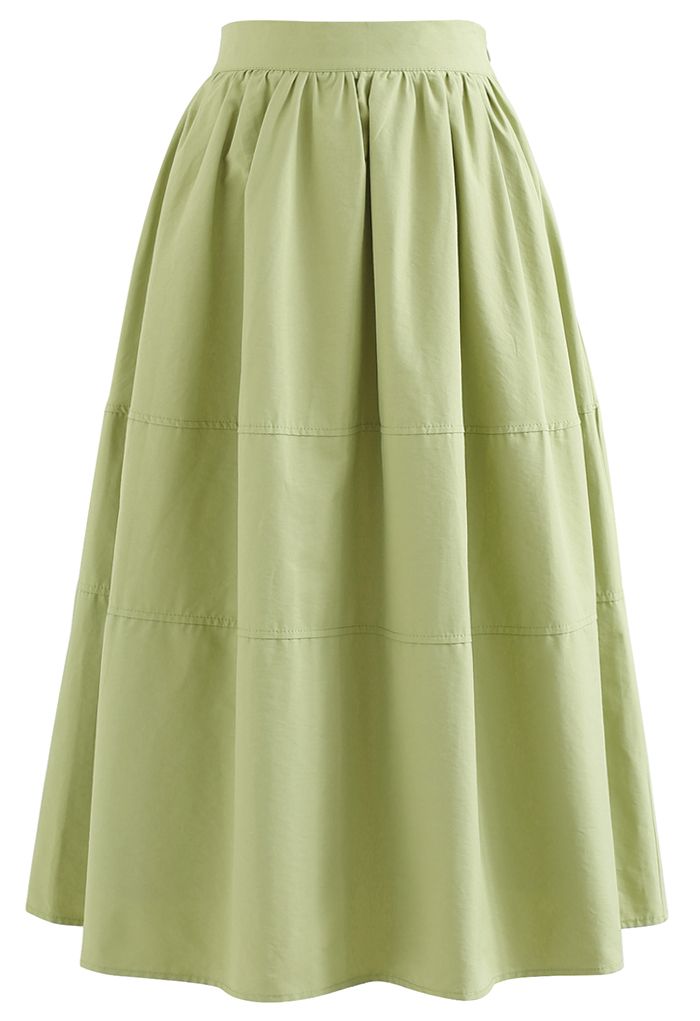 Seam Detailing Cotton Midi Skirt in Pistachio