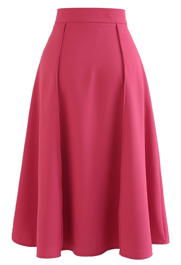 Faux Welt Pocket Seam Detail Midi Skirt in Coral - Retro, Indie and ...