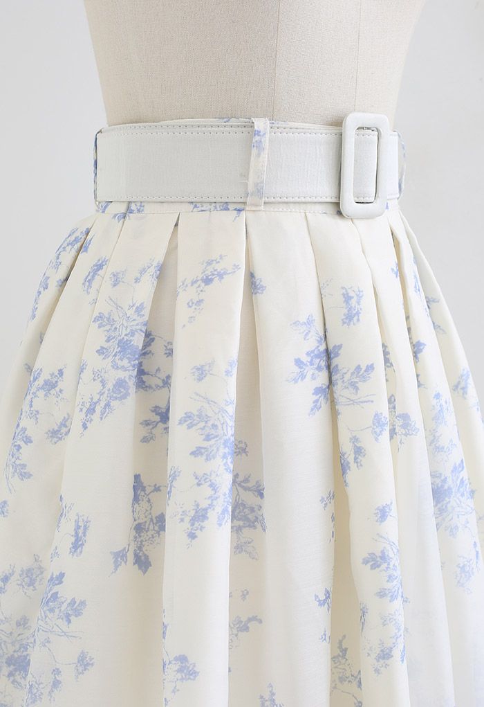 Soft Organza Pleated Midi Skirt in Floral Print