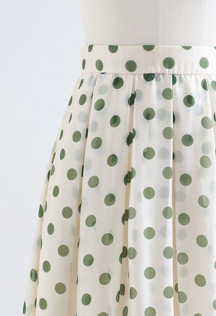 Green Dot Pleated Sheer Midi Skirt - Retro, Indie and Unique Fashion
