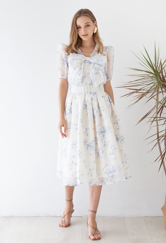 Soft Organza Pleated Midi Skirt in Floral Print